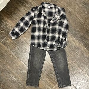 Old Navy Kids Plaid Shirt and Jeans Set - Black and Gray